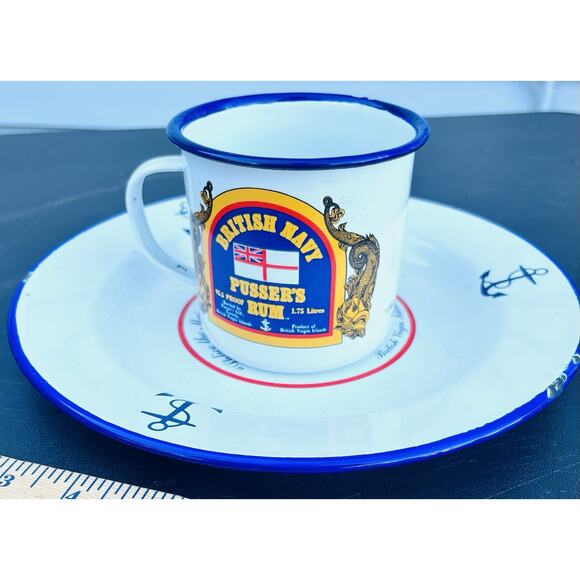 British Navy PUSSER'S RUM Splice The Main Brace Enamel Plate 10" & Mug ENGLAND - Picture 1 of 8